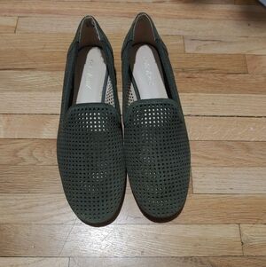 Violet & Red Olive Green Perforated Suede Loafers / BNWOT / Size 8